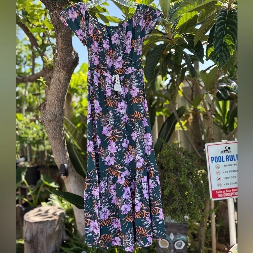 Carter's Green with Pink and Orange Tropical Hawaiian Print Sundress Size 6/6X